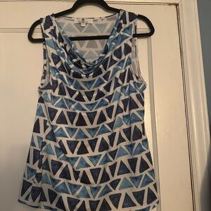 Blue Geometric Cowl Neck Sleeveless Top